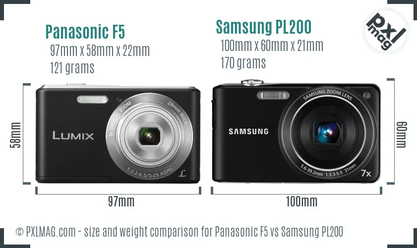 Panasonic F5 vs Samsung PL200 size comparison