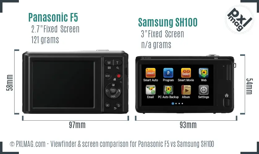 Panasonic F5 vs Samsung SH100 Screen and Viewfinder comparison