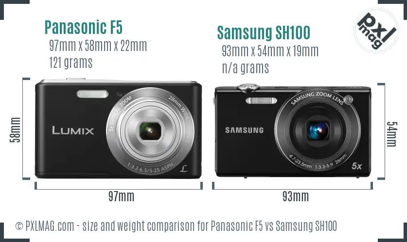 Panasonic F5 vs Samsung SH100 size comparison