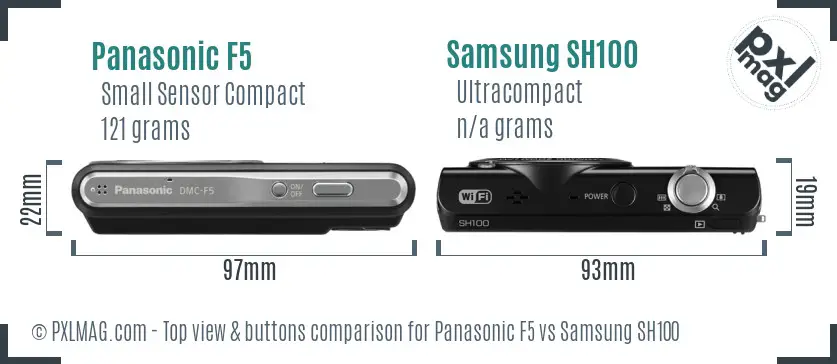 Panasonic F5 vs Samsung SH100 top view buttons comparison