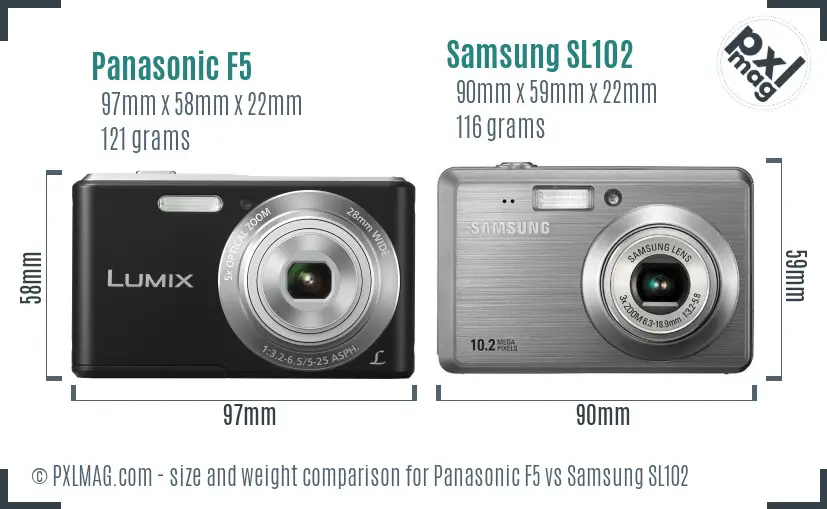 Panasonic F5 vs Samsung SL102 size comparison