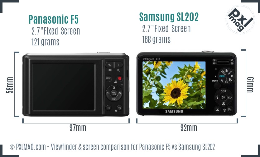 Panasonic F5 vs Samsung SL202 Screen and Viewfinder comparison