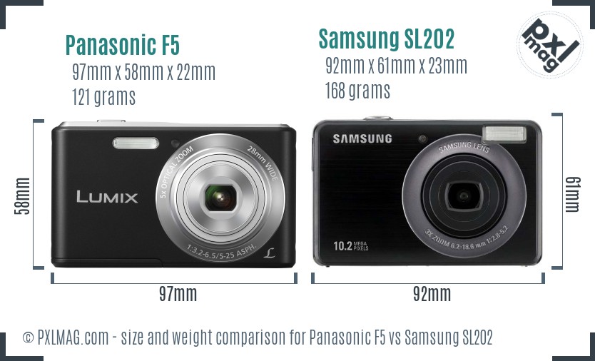 Panasonic F5 vs Samsung SL202 size comparison