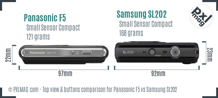 Panasonic F5 vs Samsung SL202 top view buttons comparison