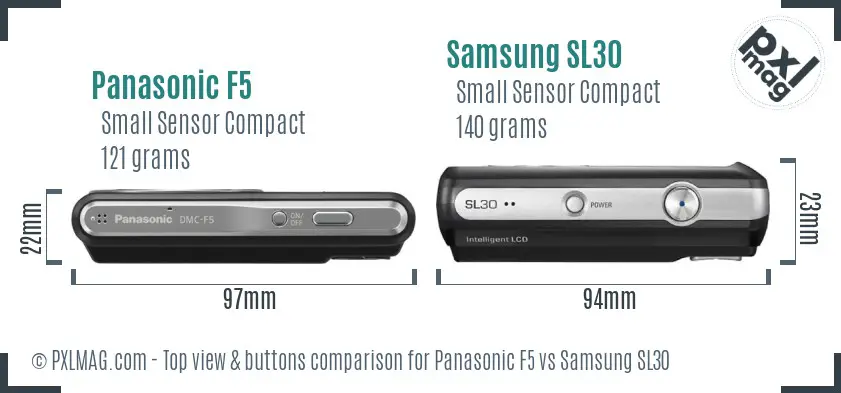 Panasonic F5 vs Samsung SL30 top view buttons comparison Panasonic F5 vs Samsung SL30 top view buttons comparison
