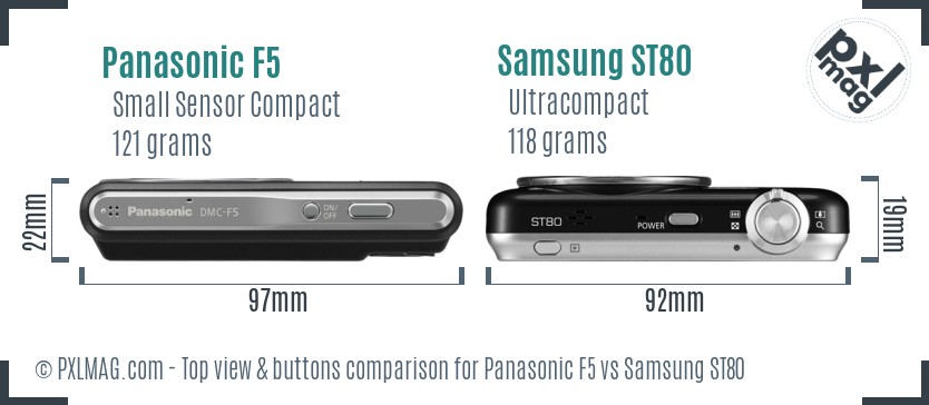 Panasonic F5 vs Samsung ST80 top view buttons comparison