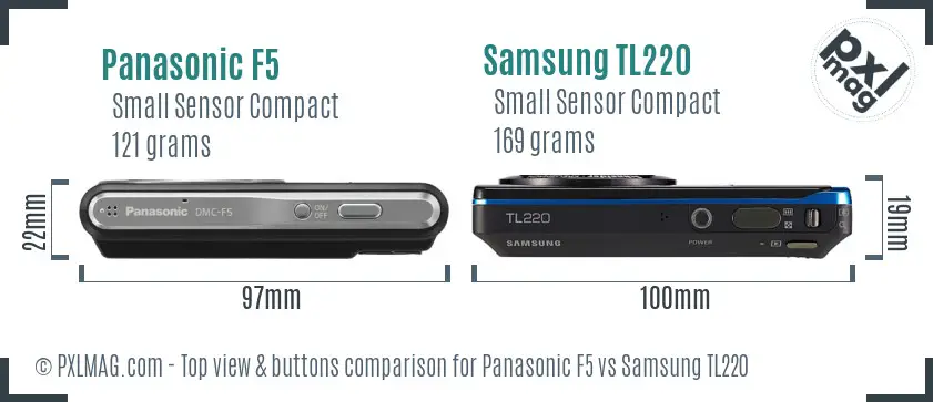 Panasonic F5 vs Samsung TL220 top view buttons comparison Panasonic F5 vs Samsung TL220 top view buttons comparison