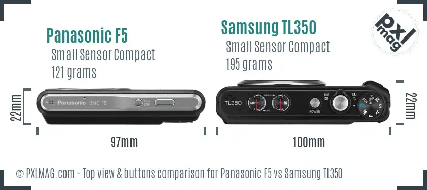 Panasonic F5 vs Samsung TL350 top view buttons comparison