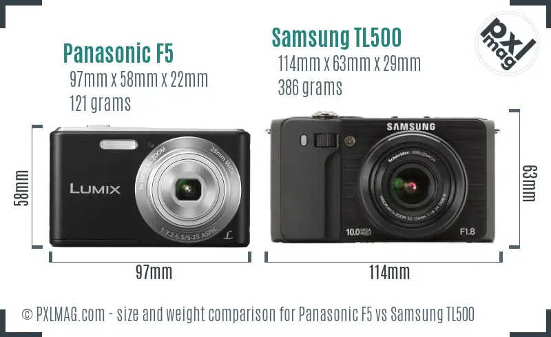 Panasonic F5 vs Samsung TL500 size comparison