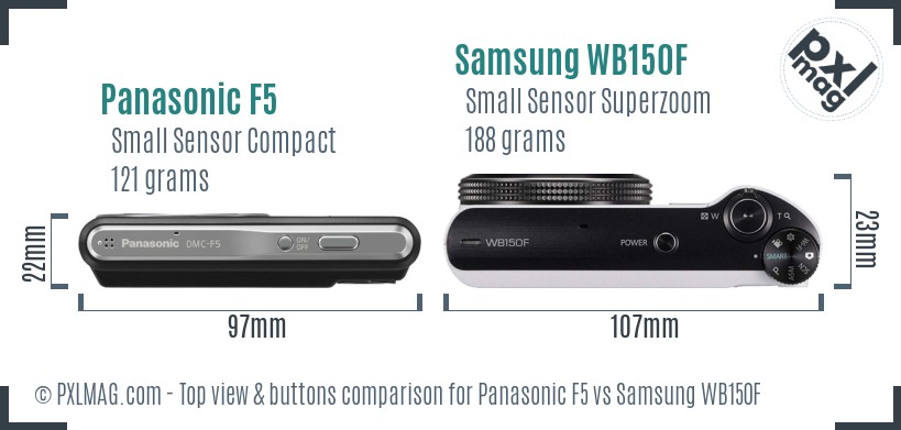 Panasonic F5 vs Samsung WB150F top view buttons comparison