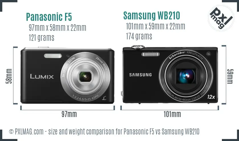 Panasonic F5 vs Samsung WB210 size comparison