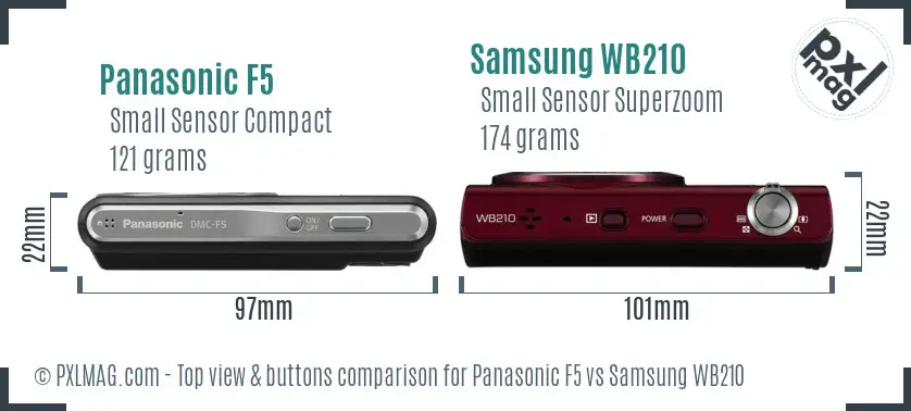 Panasonic F5 vs Samsung WB210 top view buttons comparison