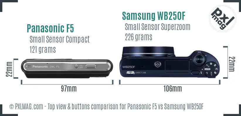 Panasonic F5 vs Samsung WB250F top view buttons comparison