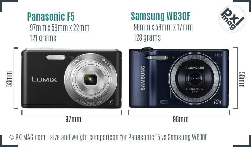 Panasonic F5 vs Samsung WB30F size comparison