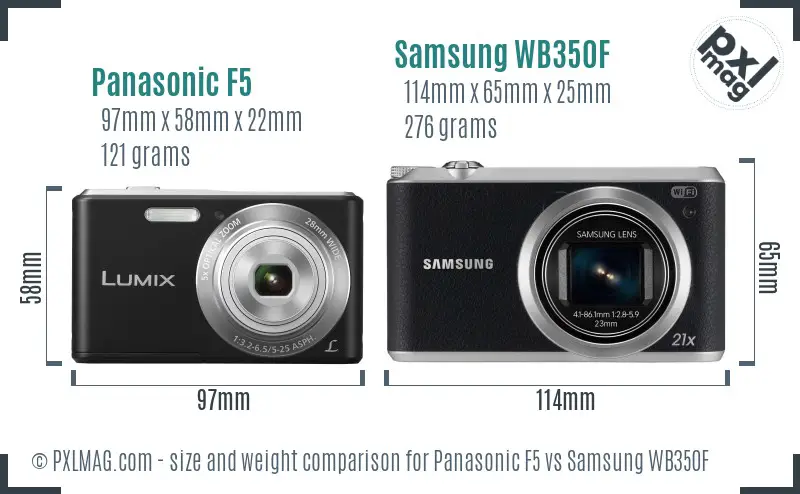 Panasonic F5 vs Samsung WB350F size comparison
