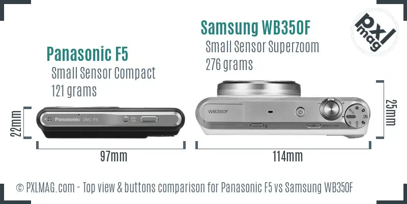 Panasonic F5 vs Samsung WB350F top view buttons comparison