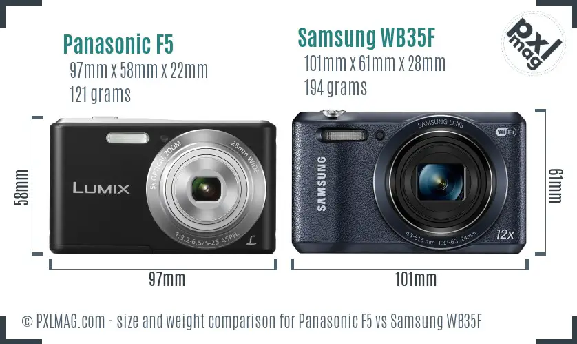 Panasonic F5 vs Samsung WB35F size comparison