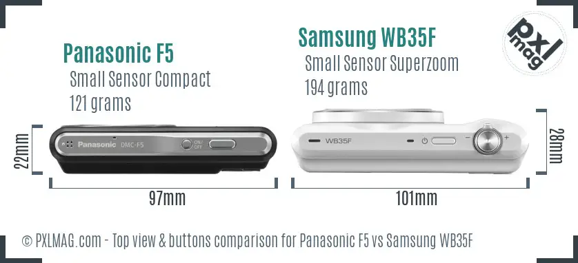 Panasonic F5 vs Samsung WB35F top view buttons comparison