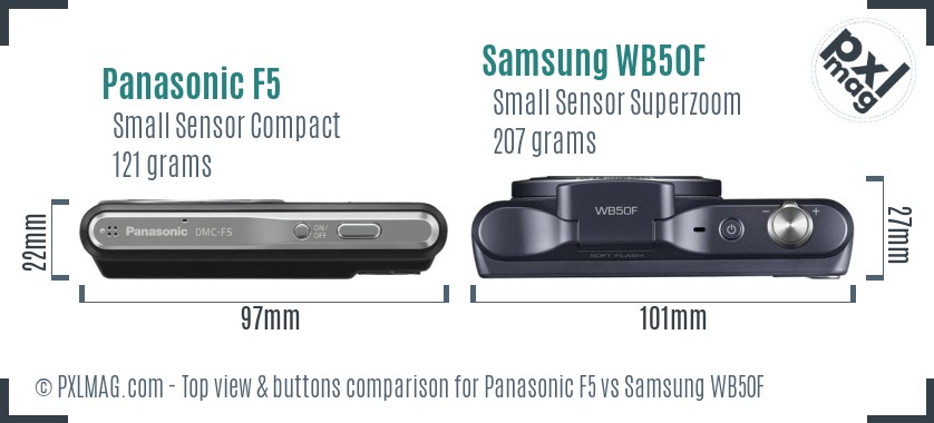 Panasonic F5 vs Samsung WB50F top view buttons comparison