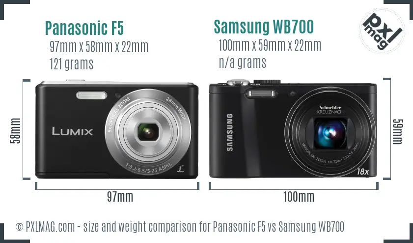 Panasonic F5 vs Samsung WB700 size comparison