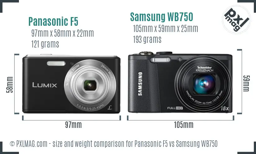 Panasonic F5 vs Samsung WB750 size comparison Panasonic F5 vs Samsung WB750 size comparison