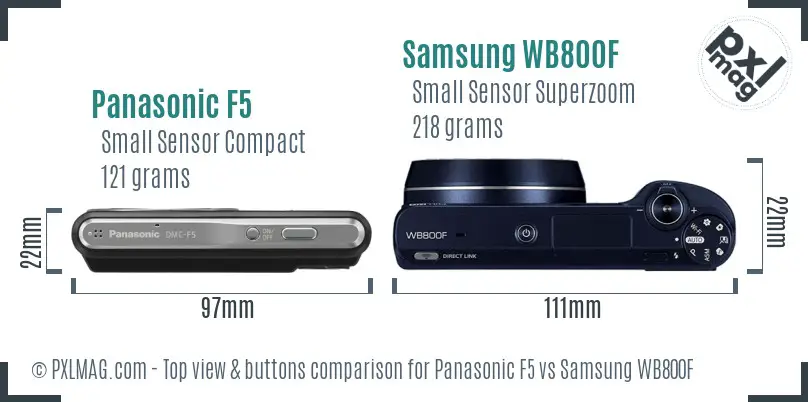 Panasonic F5 vs Samsung WB800F top view buttons comparison