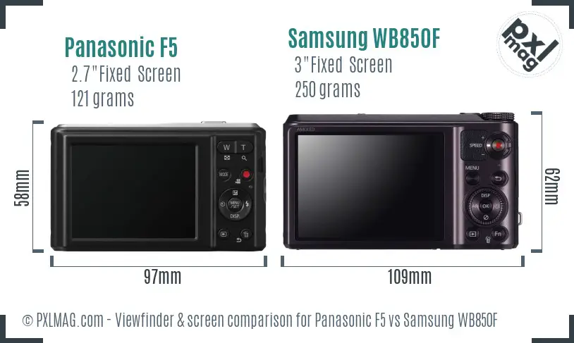 Panasonic F5 vs Samsung WB850F Screen and Viewfinder comparison