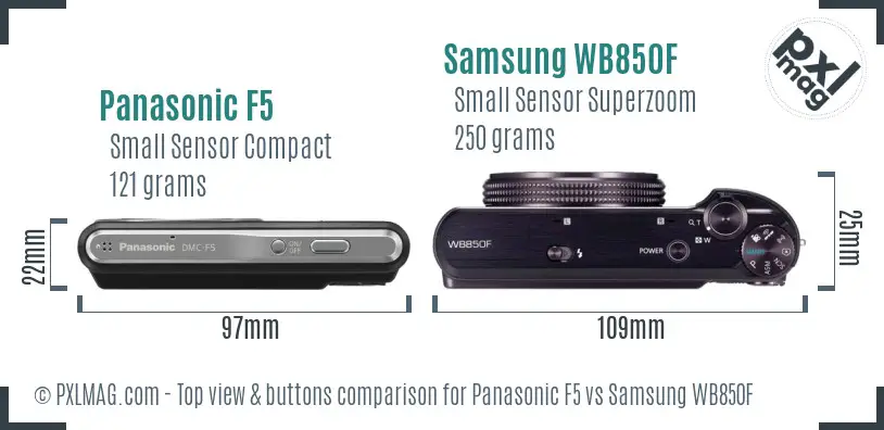 Panasonic F5 vs Samsung WB850F top view buttons comparison