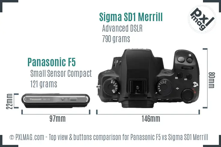 Panasonic F5 vs Sigma SD1 Merrill top view buttons comparison Panasonic F5 vs Sigma SD1 Merrill top view buttons comparison