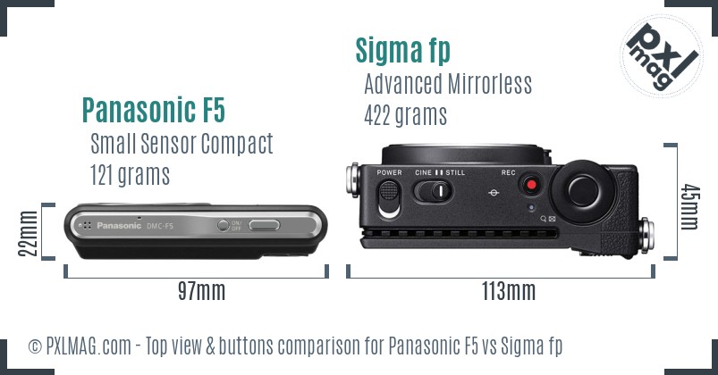 Panasonic F5 vs Sigma fp top view buttons comparison