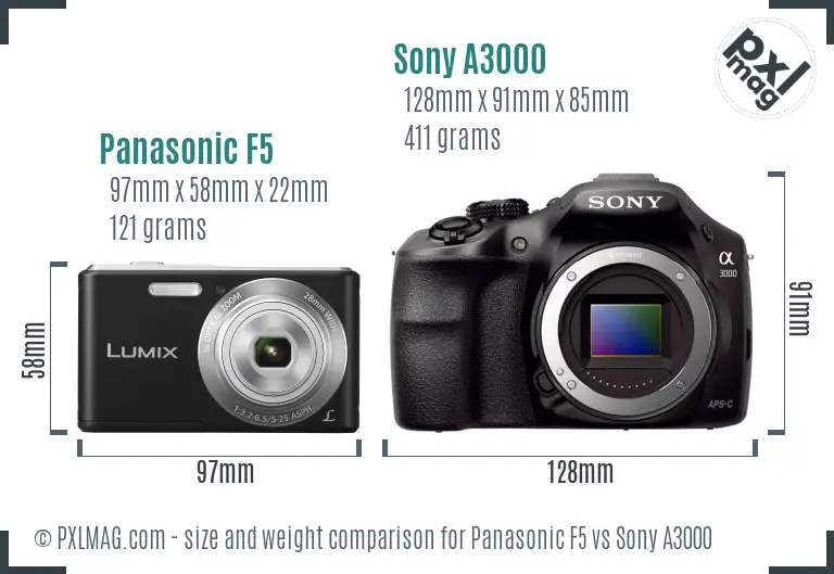 Panasonic F5 vs Sony A3000 size comparison