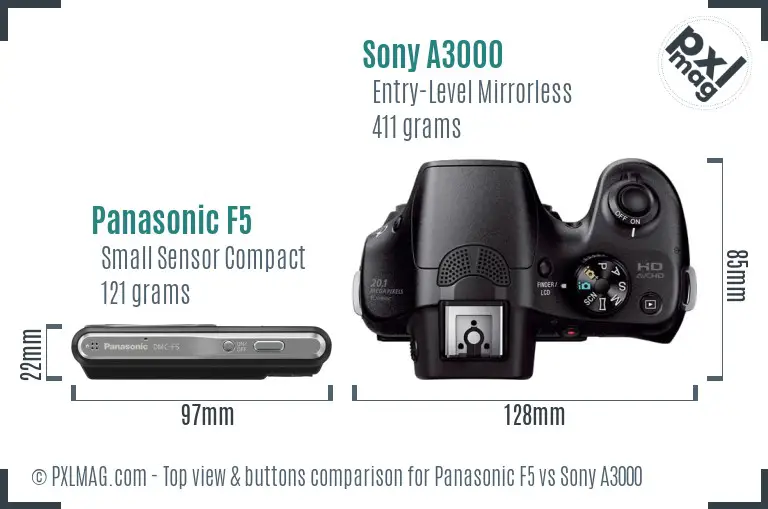Panasonic F5 vs Sony A3000 top view buttons comparison