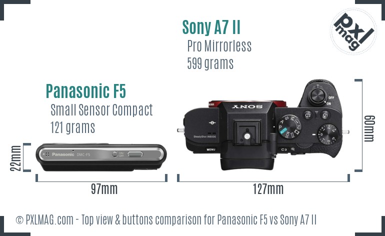 Panasonic F5 vs Sony A7 II top view buttons comparison