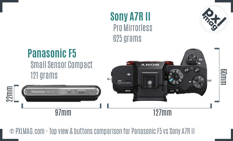 Panasonic F5 vs Sony A7R II top view buttons comparison