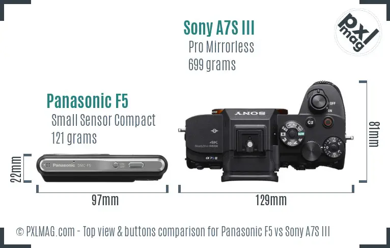 Panasonic F5 vs Sony A7S III top view buttons comparison Panasonic F5 vs Sony A7S III top view buttons comparison