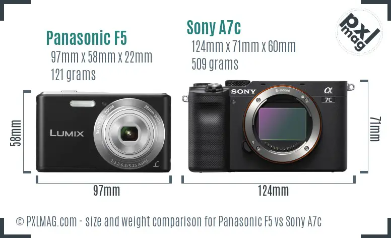 Panasonic F5 vs Sony A7c size comparison