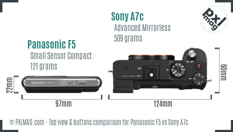 Panasonic F5 vs Sony A7c top view buttons comparison