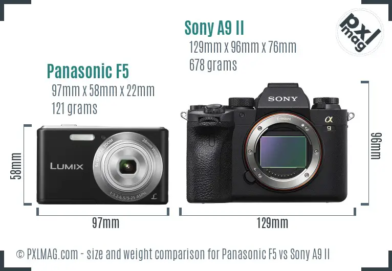 Panasonic F5 vs Sony A9 II size comparison