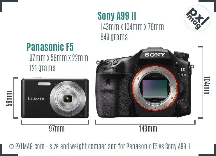 Panasonic F5 vs Sony A99 II size comparison