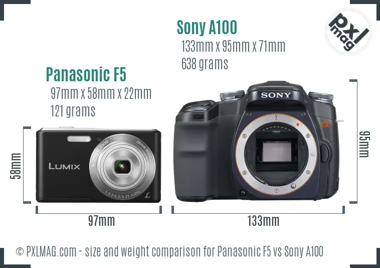 Panasonic F5 vs Sony A100 size comparison