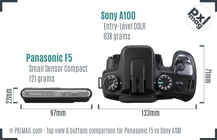 Panasonic F5 vs Sony A100 top view buttons comparison