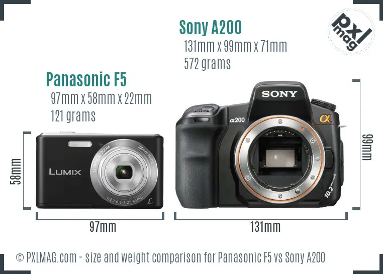 Panasonic F5 vs Sony A200 size comparison