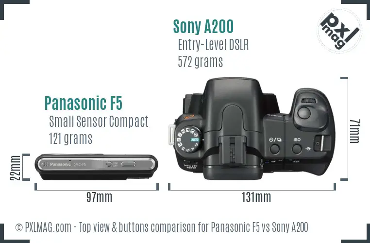 Panasonic F5 vs Sony A200 top view buttons comparison