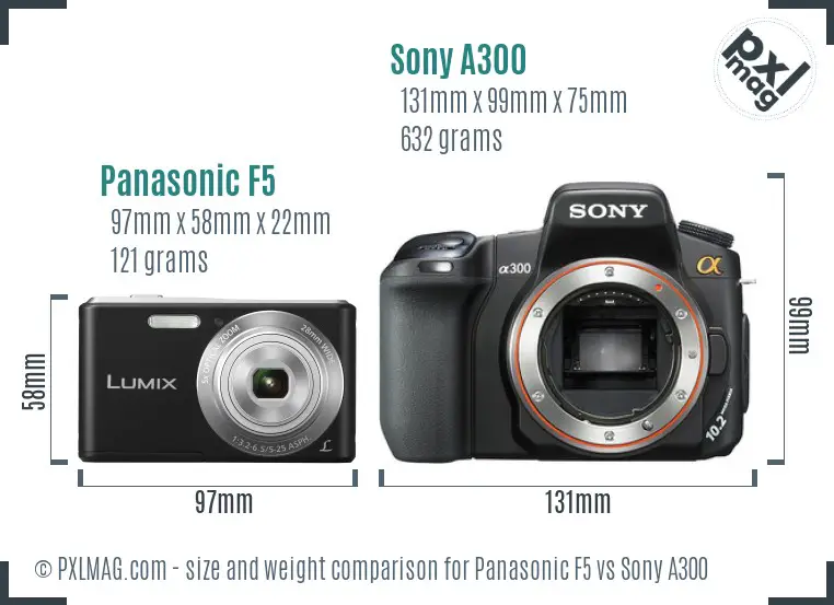 Panasonic F5 vs Sony A300 size comparison