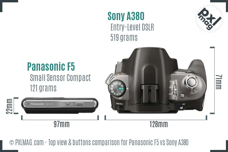 Panasonic F5 vs Sony A380 top view buttons comparison