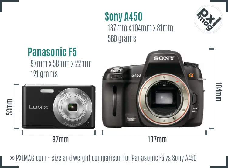 Panasonic F5 vs Sony A450 size comparison