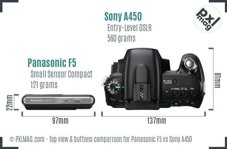 Panasonic F5 vs Sony A450 top view buttons comparison