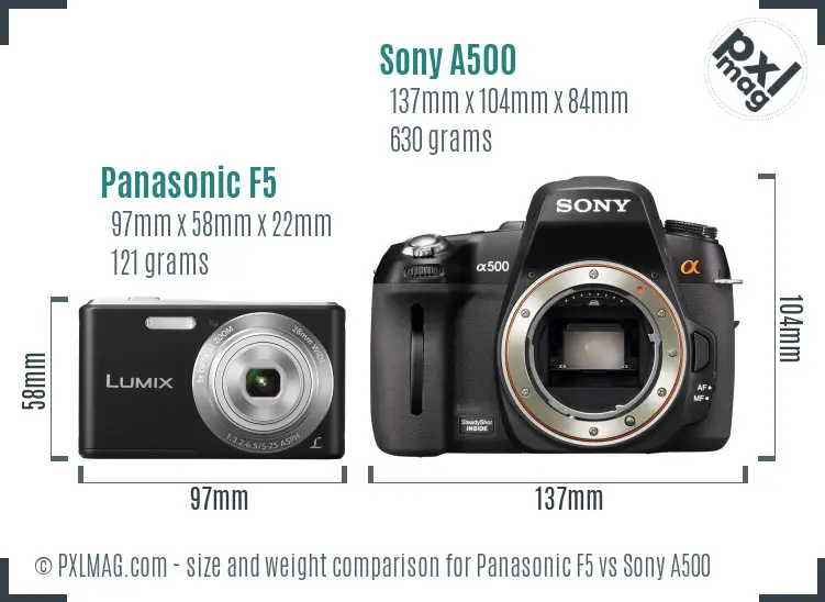Panasonic F5 vs Sony A500 size comparison