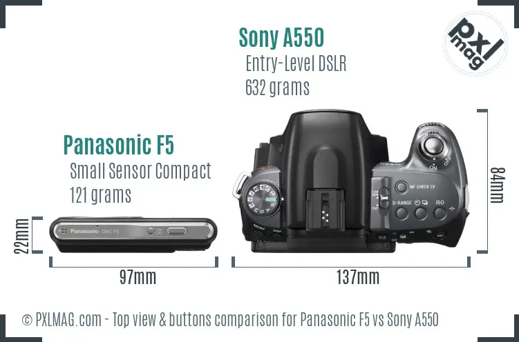 Panasonic F5 vs Sony A550 top view buttons comparison