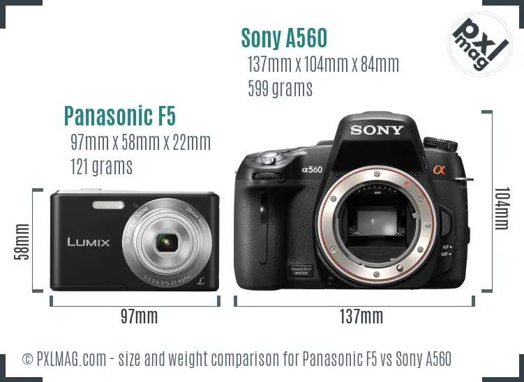 Panasonic F5 vs Sony A560 size comparison